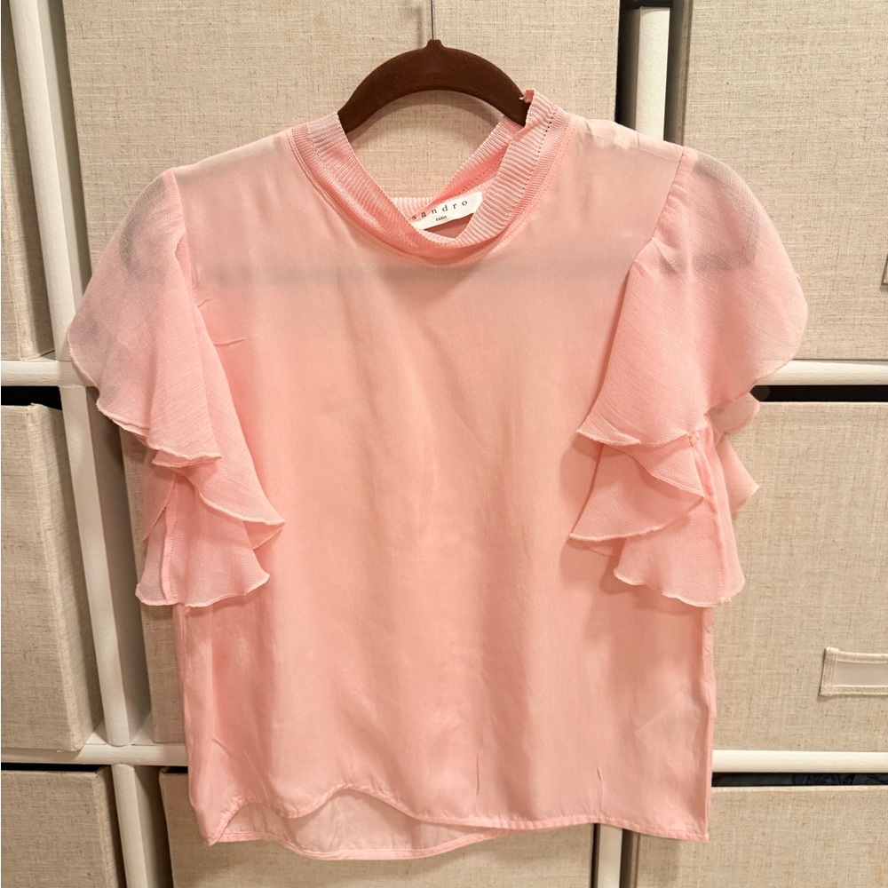 Sandro Soft Pink Ruffled Sleeve Blouse